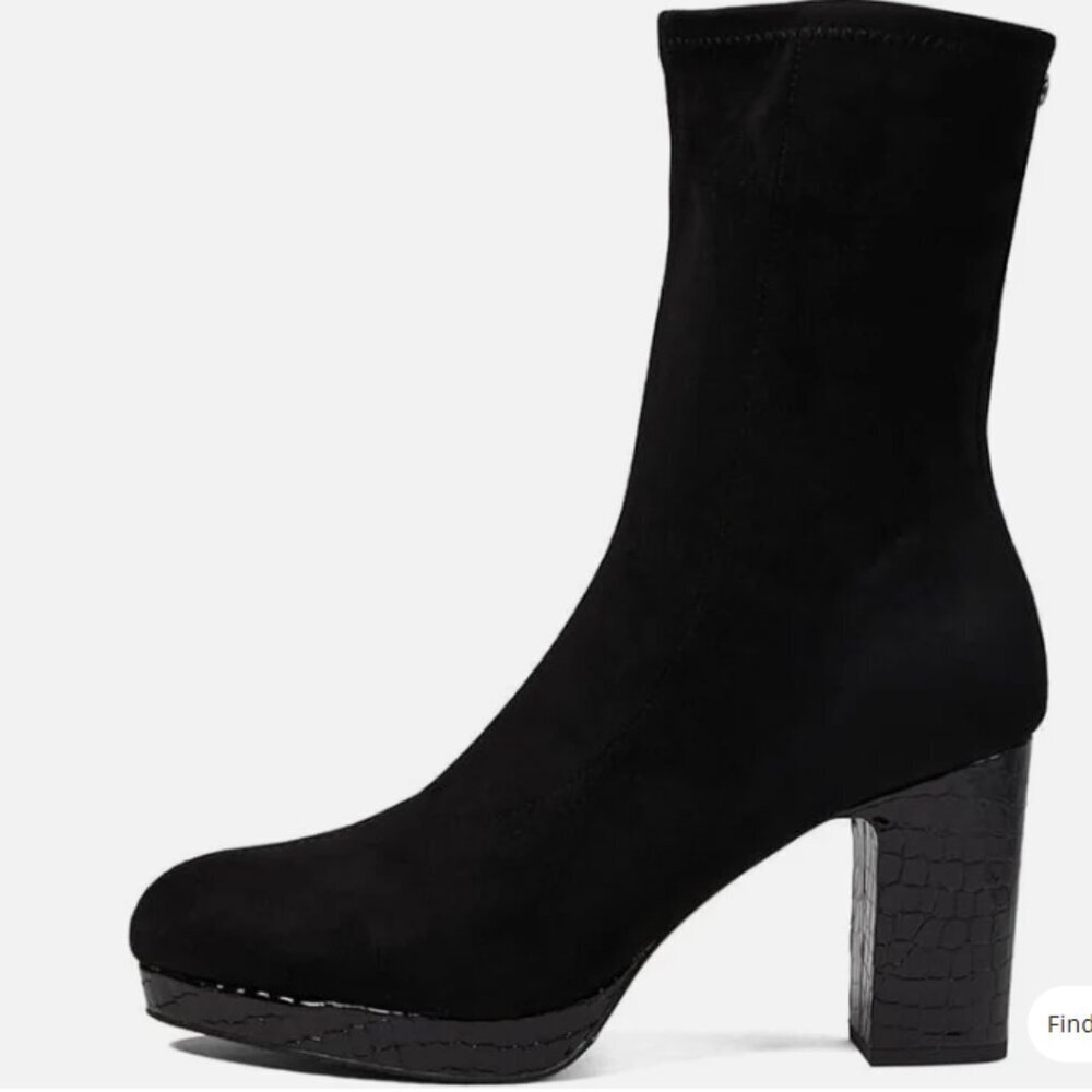 Donald Pliner Zari Boot Women's US 9‎ Black Almond Toe Block Heel Stretch NEW
